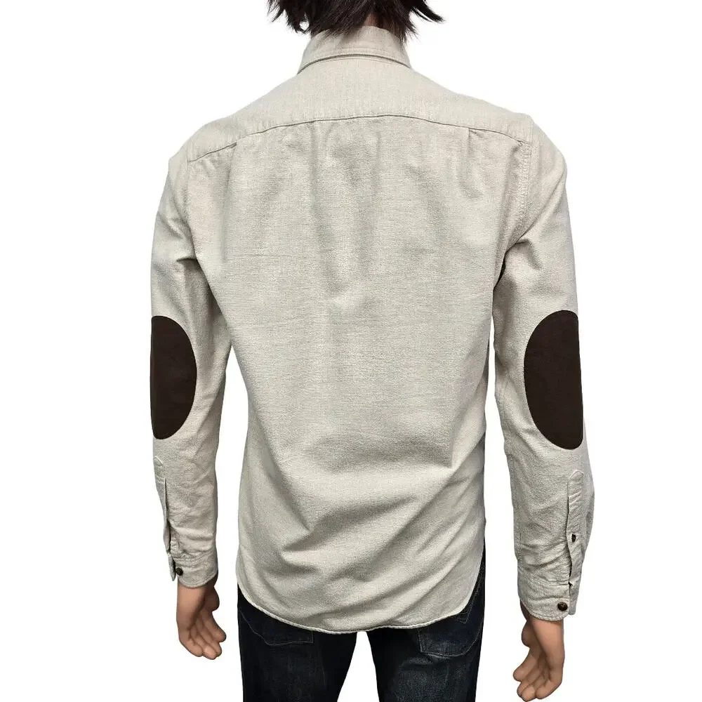 J. Crew Chamois Flannel Shirt Elbow Patches Button Down Beige Men S
